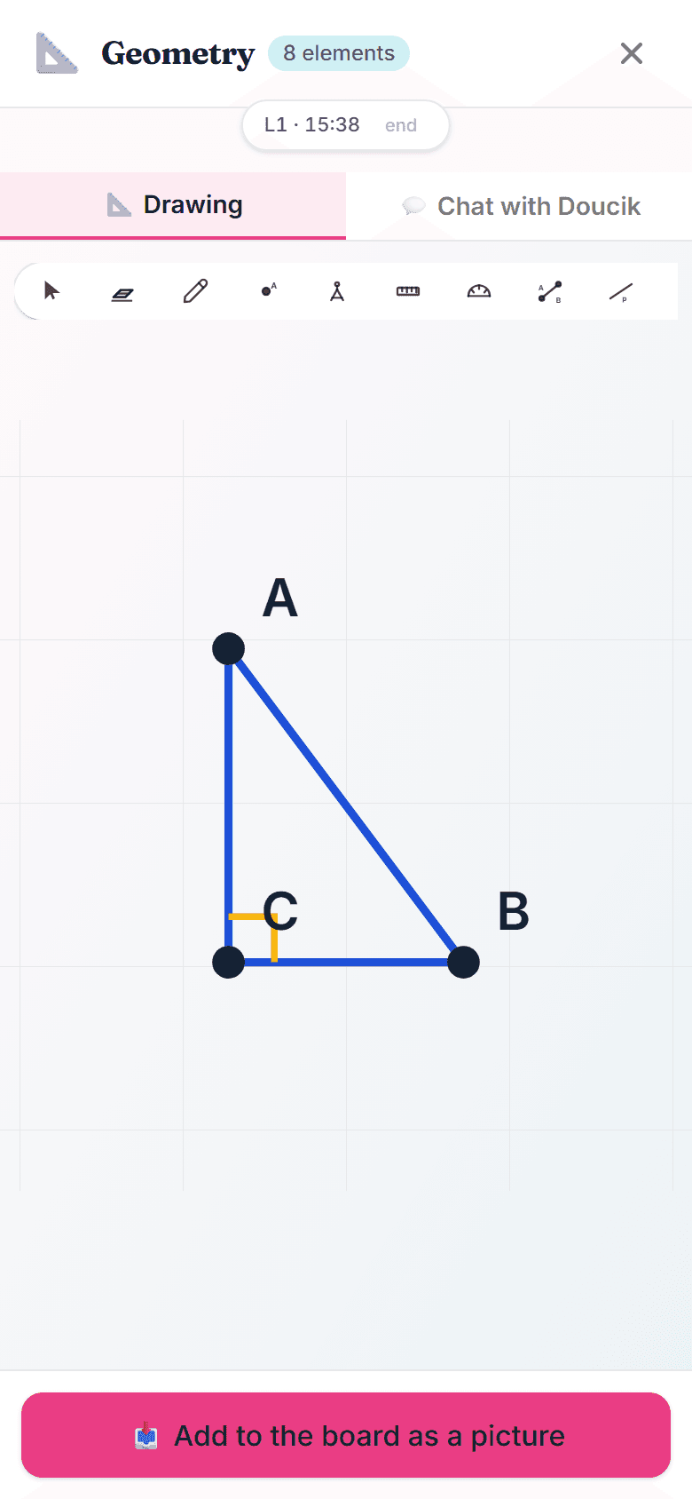 Doucik's construction board — a right-angled triangle ABC